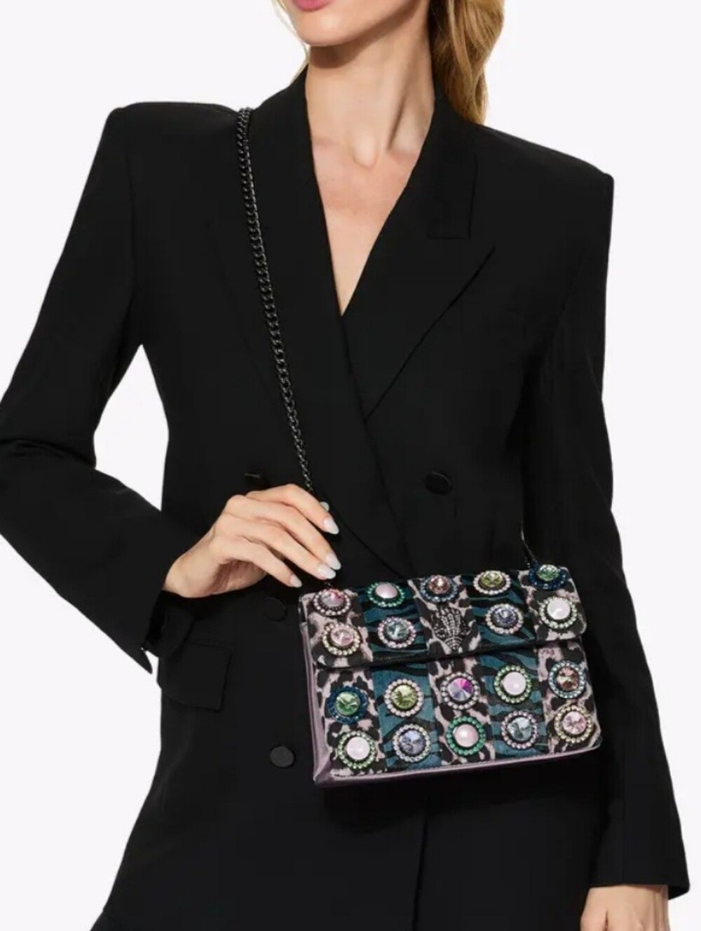 Kurt Geiger Jeweled Leopard Patchwork Shoulder Bag - Teal, Pink, Green